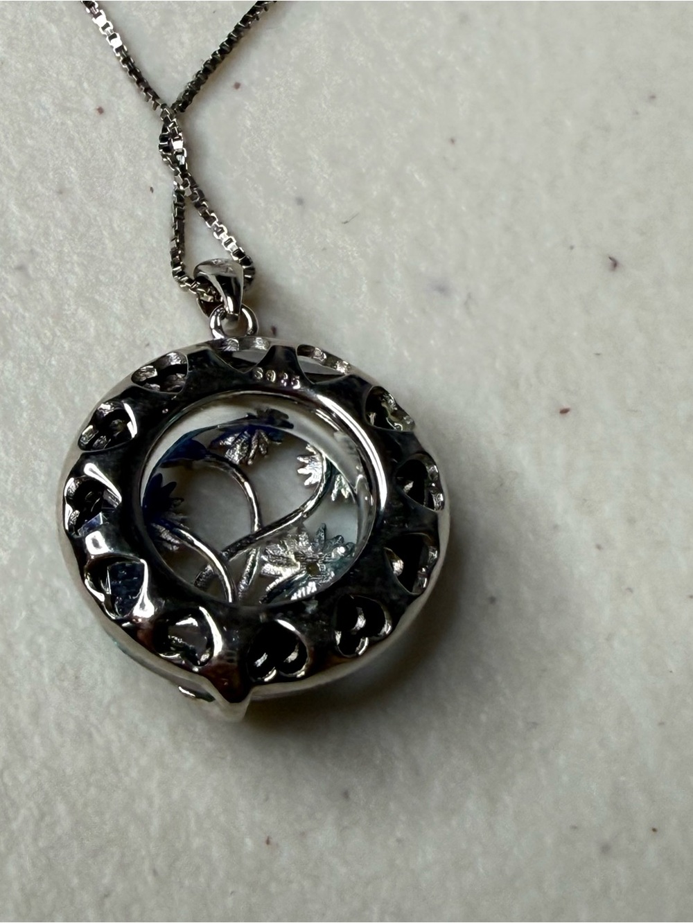 Italy 925 Sterling Silver Blue Iridescent Floral Pendant Necklace S925 - Picture 11 of 12